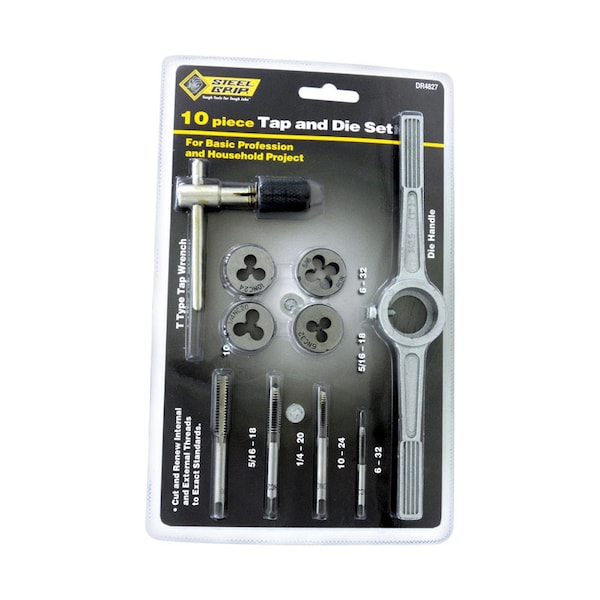 Steel Grip Steel SAE Tap and Die Set 6-32, 10-24, 1/4-20, 5/16-18, 10 pc DR4827SAE - main